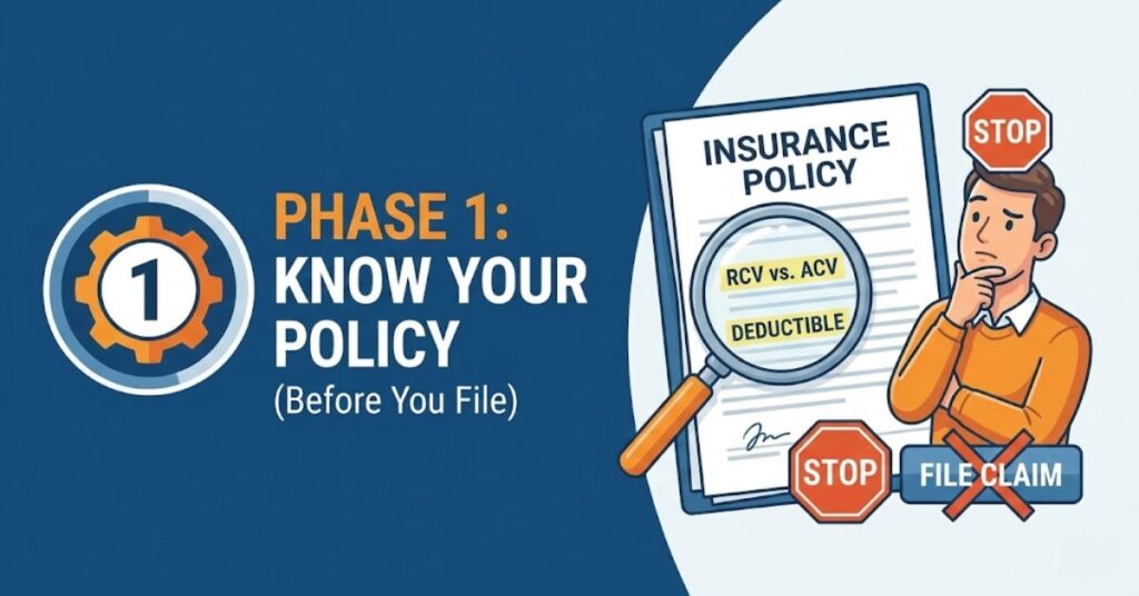 phase 1 know your policy before you file Prrotect Roofing